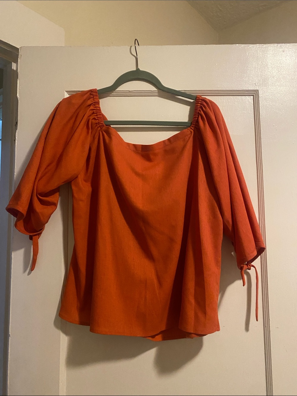 & Other Stories Burnt Orange Off-Shoulder Tie Cuff Blouse